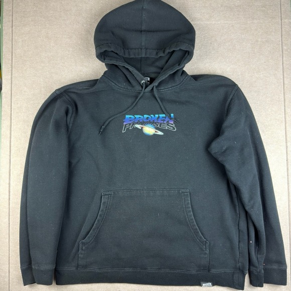 Broken Promises Hoodie Men L Black Graphic Panther Girl Saturn Quote Pullover - Picture 1 of 13